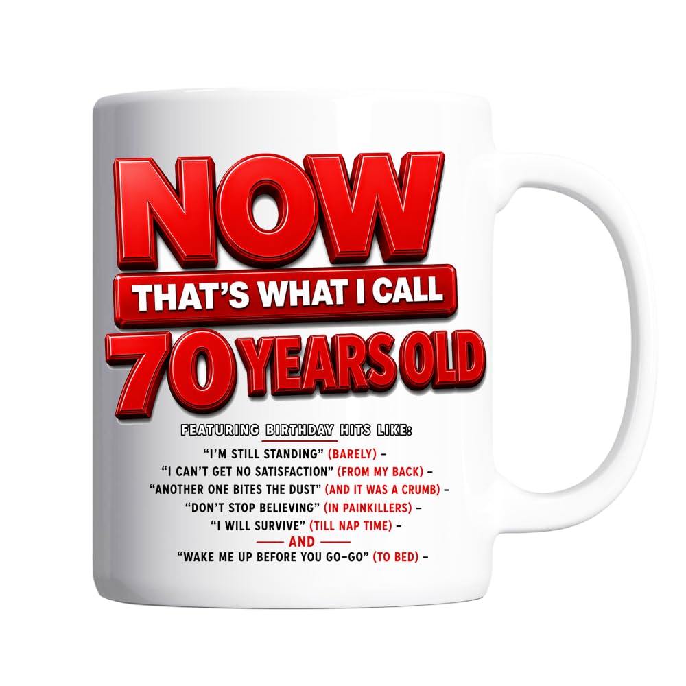 Pickhut 70th Birthday Gift for Men Women – “Now That's What I Call 70 Years Old” Funny Birthday Mug for Him Her Turning 70 Years Old, Joke Birthday Celebration Cup, Gift for Dad Mum Teacher or Friend