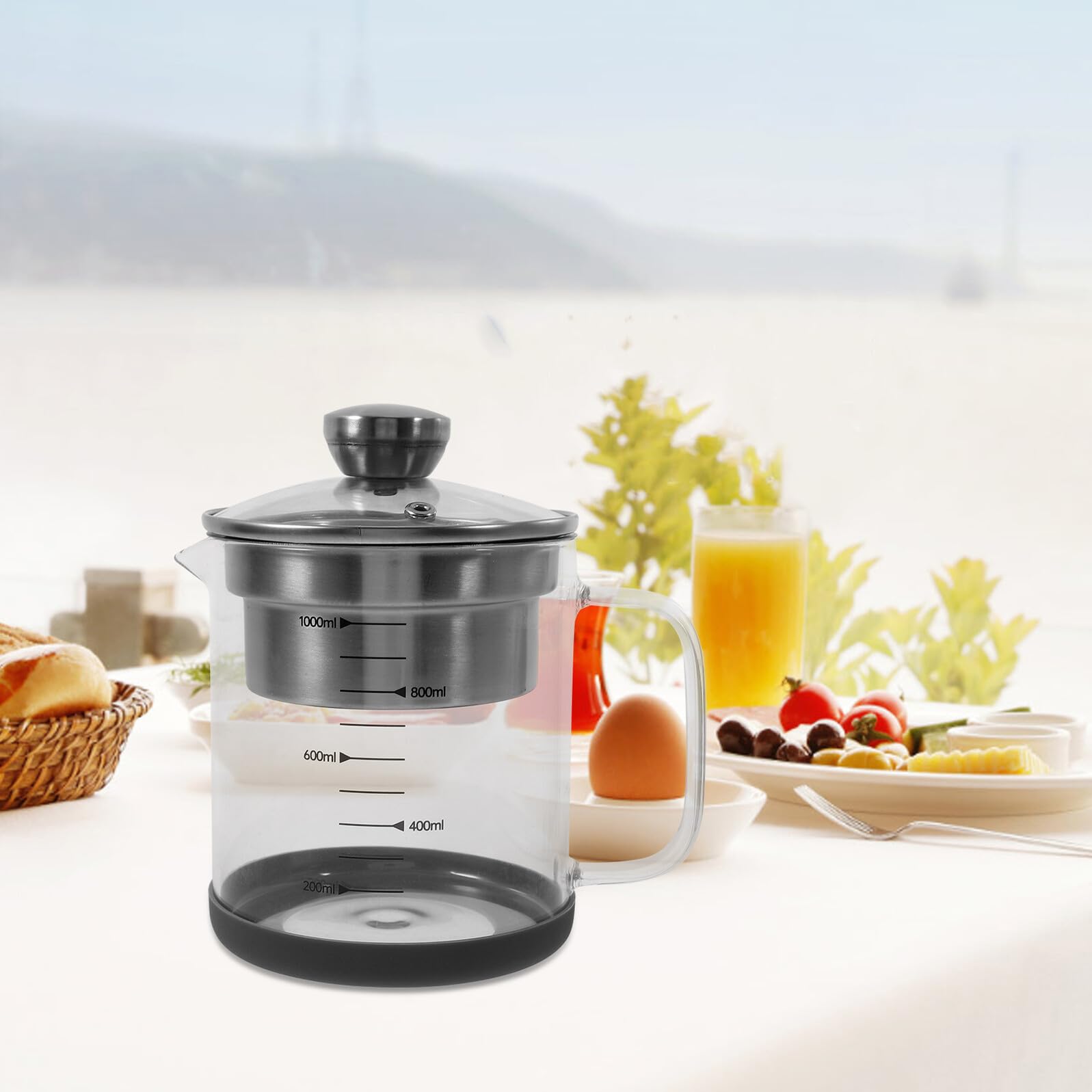 SEWACC Sojamilchfilter aus Glas und Edelstahl mit 1l Fassungsvermögen Feines Küchensieb zum Kochen und Teesieben für Küche und Kochen