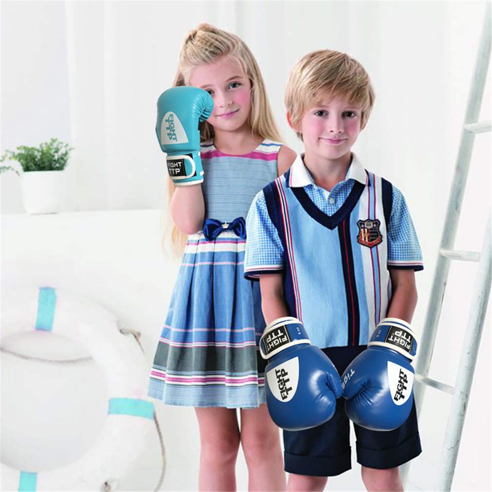 Donne/Uomini E Bambini Guantoni da Boxe, in Pelle MMA Muay Thai Sanda Attrezzature, per Sparring, Kickboxing, Lottare, Punch Bags, Double Ball velocità Finale (6 Once 10 Once 12 Once),Blu,12OZ