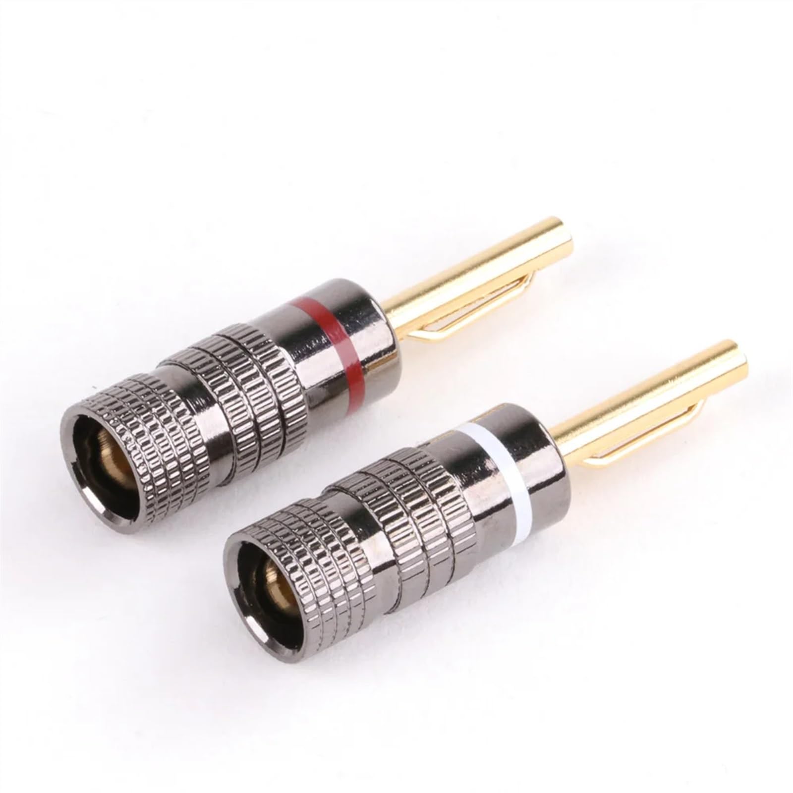 2 szt./1 para wtyczek bananowych, pozłacane 24 K, wtyki bananowe z nakrętką, do wtyczki audio jack wtyków, głośników, białe i czerwone