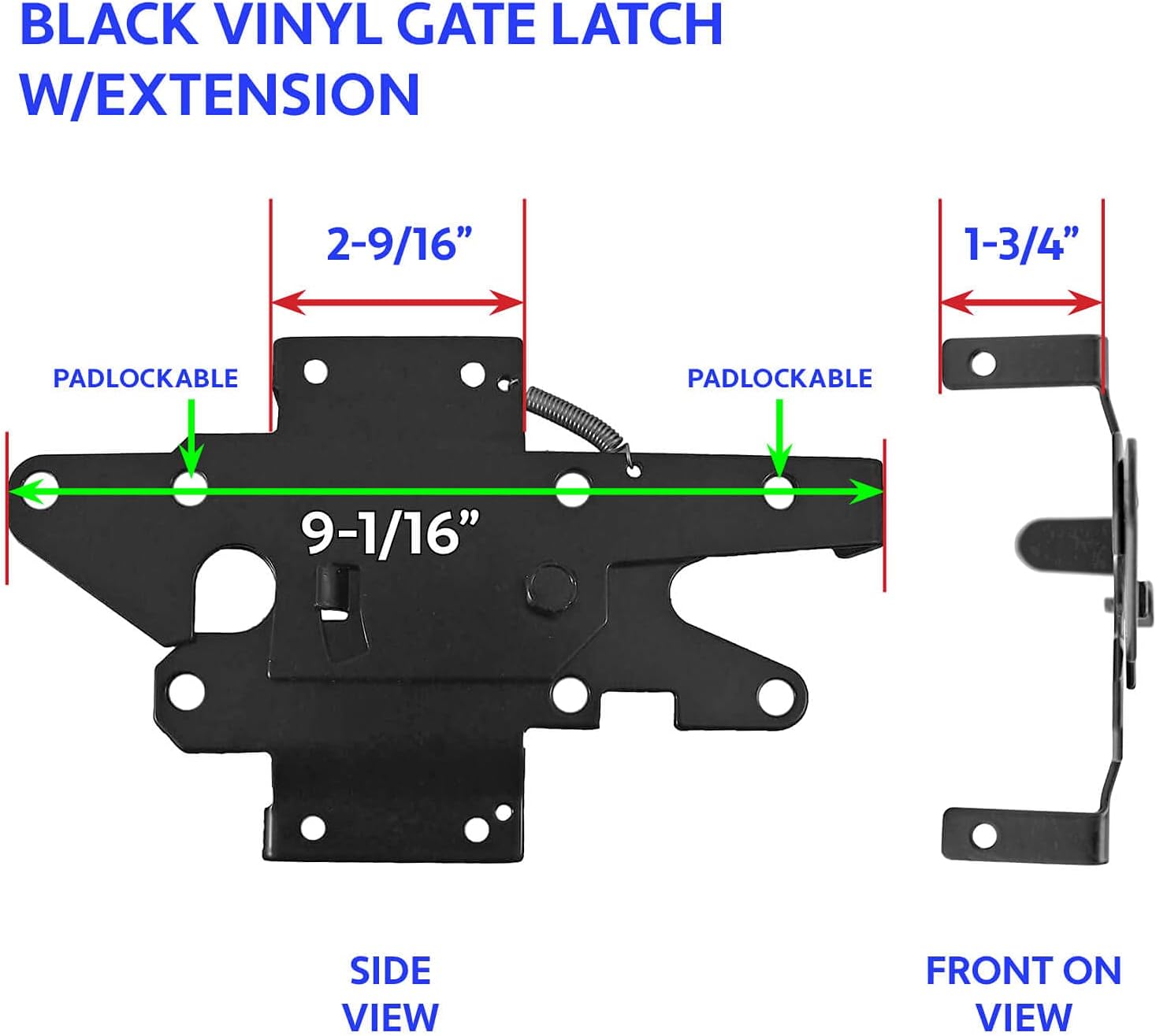 Jake Sales - Stainless Steel Gate Latch Black (for Vinyl, Wood, PVC etc Fencing) Fence Gate Latch w/Mount Hardware - Gate Latches has a 90 Degree Bracket for a Positive Latch to Gate Connection