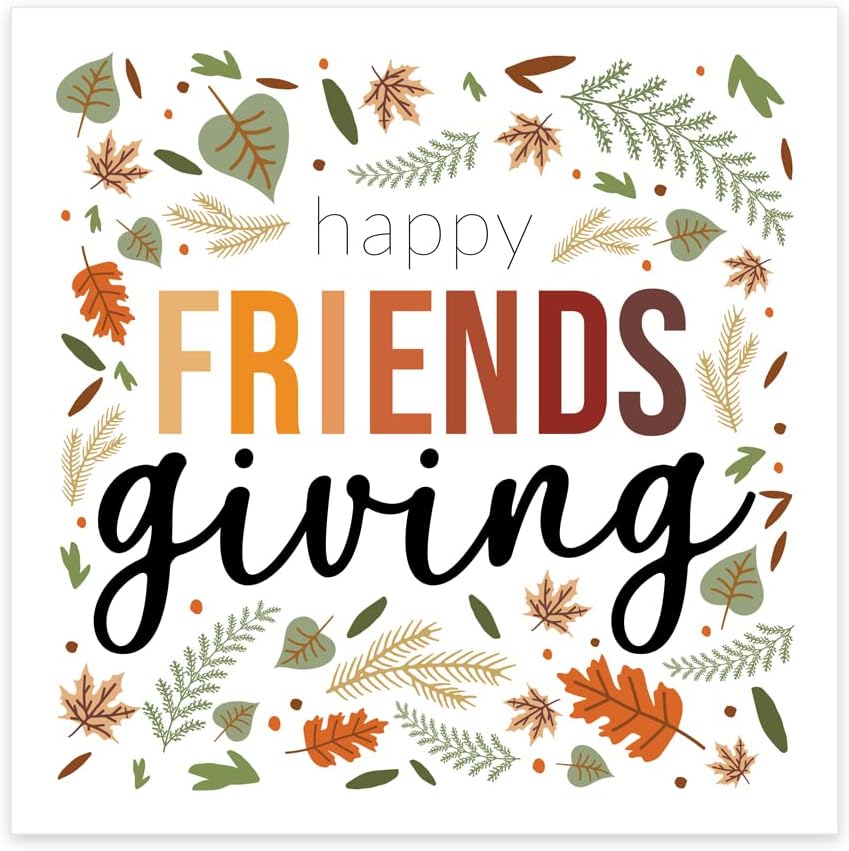 Happy Friendsgiving Napkins / 48 Thanksgiving Napkins/Stylish Autumn Leaves Cocktail Napkin Design / 4 3/4" x 4 3/4" Fall Harvest Seasonal Beverage Napkin Set/Made In The USA
