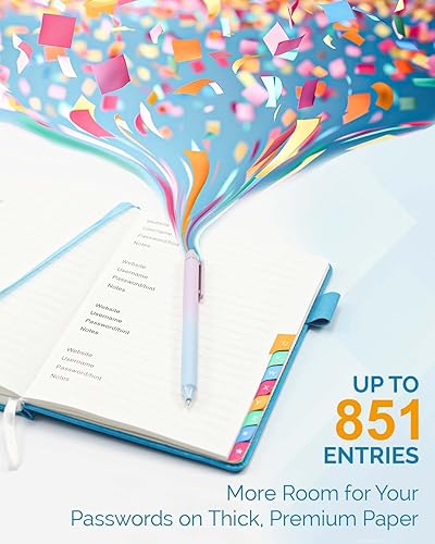 Miniatura 3 de Libro de registro de contraseñas con pestañas alfabéticas coloridas, libro de registro de tapa dura para contraseña de Internet y dirección de sitio