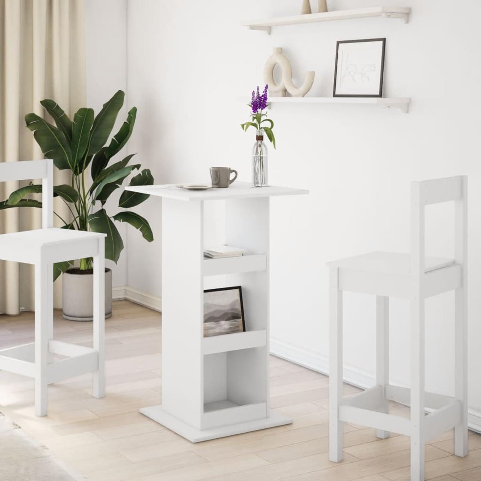 Gecheer Tavolo Bar con Portaoggetti Bianco 60x60x102 cm in Truciolato,Tavolo da Giardino,Tavolo da Bar Rettangolare,Tavolo Alto Bar,Tavolino da Bar,Tavolo da Esterno,P854328
