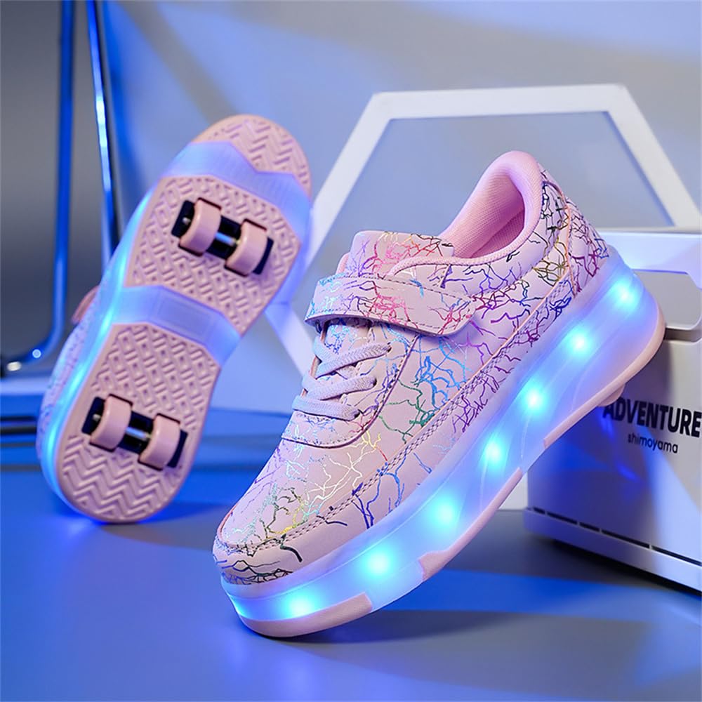 Mateju Zapatos con Ruedas para Niños y Niñas, Patines Brillantes con 4 Ruedas Retirable, Moda Zapatillas de Skateboarding 2 en 1 Zapatillas Deportivas al Aire Libre