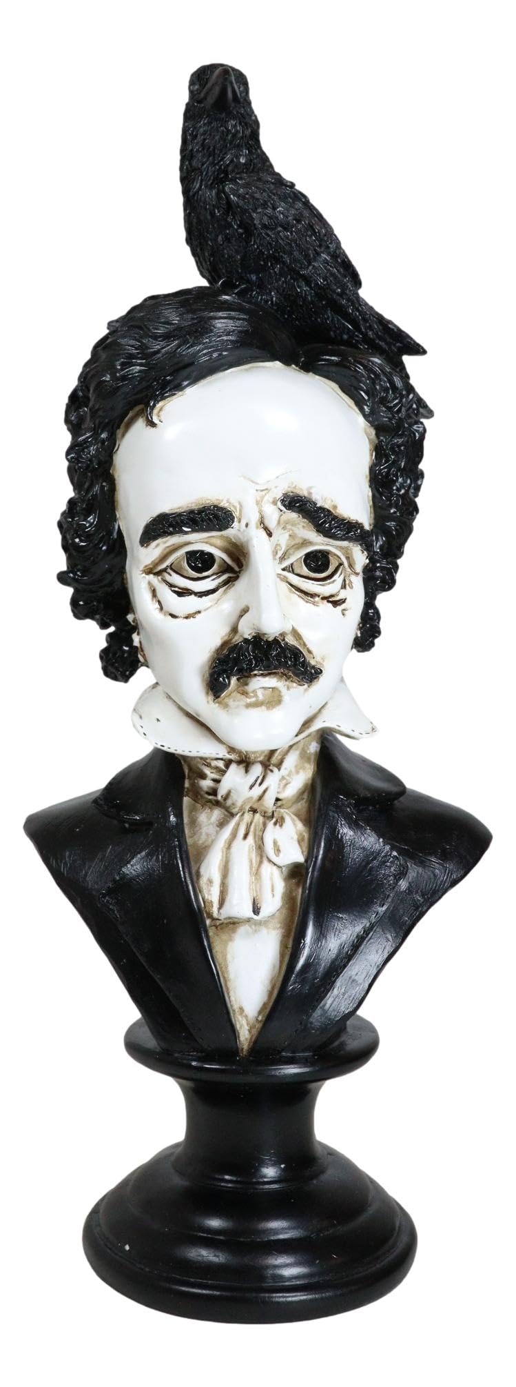 Ebros Gift Gothic Day of The Dead Edgar Allan Poe Bust with Perching Raven Crow Bird Figurine Quoth The Raven Nevermore Ossuary Macabre Literary Sculpture