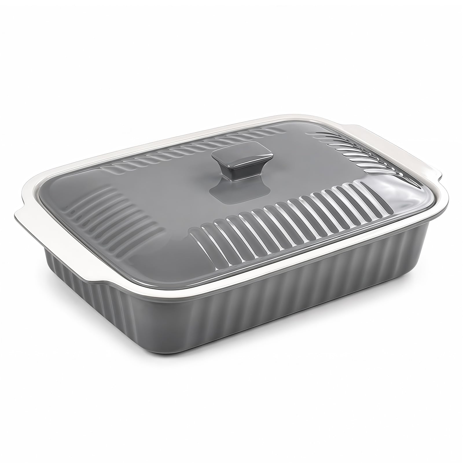 Large Baking Dish with Lid,5.5 Quart Lasagna Pan with Lid, 13.5x9 inch Ceramic Casserole Dish with Lid, Microwave, Dishwasher Safe