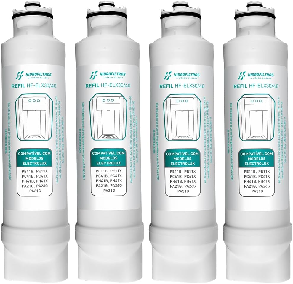 Kit 4 Refil Filtro Hidrofiltros Compatível com Purificador Electrolux PE11X, PE11B, PC41B, PC41X, PH41B, PH41X, PA21G, PA26G, PA31G.
