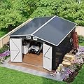 GarveeLife 12 X 10 ft Outdoor Storage Shed, Metal Garden Sheds & Outdoor Storage with Updated Frame Structure, Backyard Garden Terrace Tool Shed for Backyard, Lawn, Patio, Bike Storage, Gray