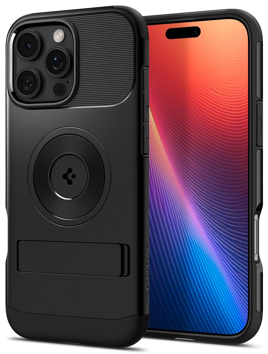 Spigen Slim Armor MagFit for iPhone 16 Pro case cover with Kickstand MagSafe compatible (2024) - Black