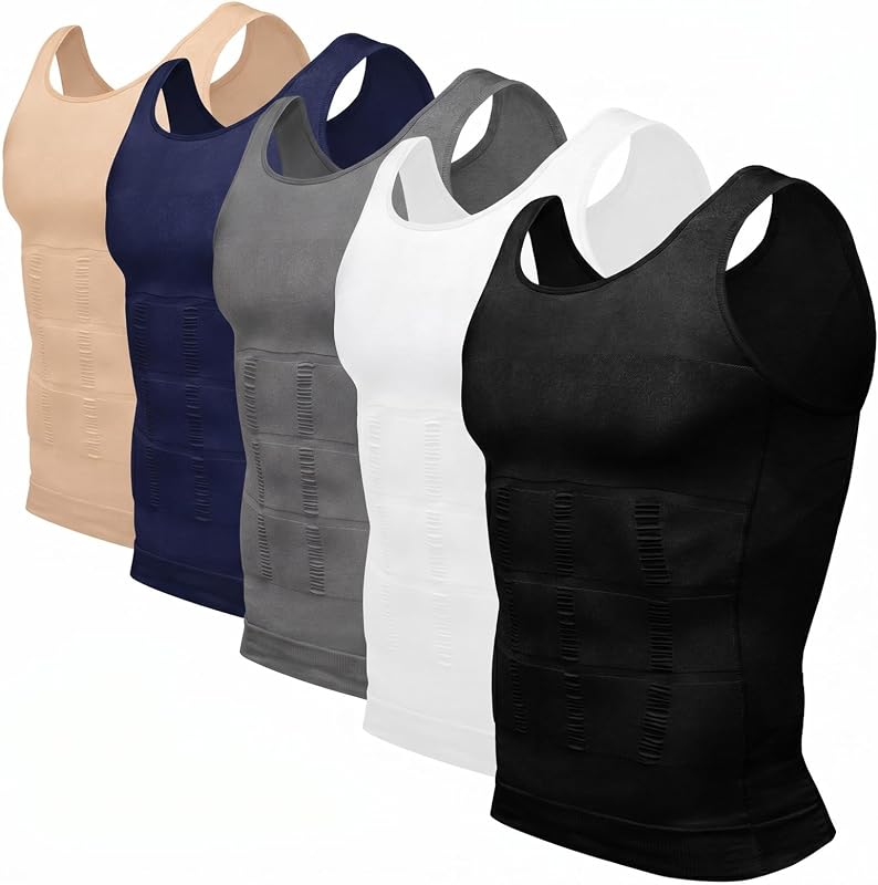 Compression Shirts for Men Moisture Wicking Tummy Control Tanks Abs Abdomen Workout Tops Slimming Body Shaper Vest