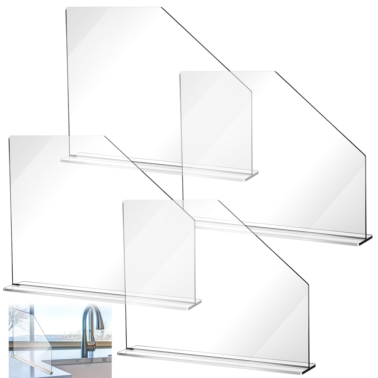 Photo 1 of Maxdot 4 Pcs Acrylic Sink Splash Guard Freestanding Panel Barrier with Cutaway Guard Protective Splatter Barrier(23.625" Length, 18" Height, 4.5" Base,Transparent)