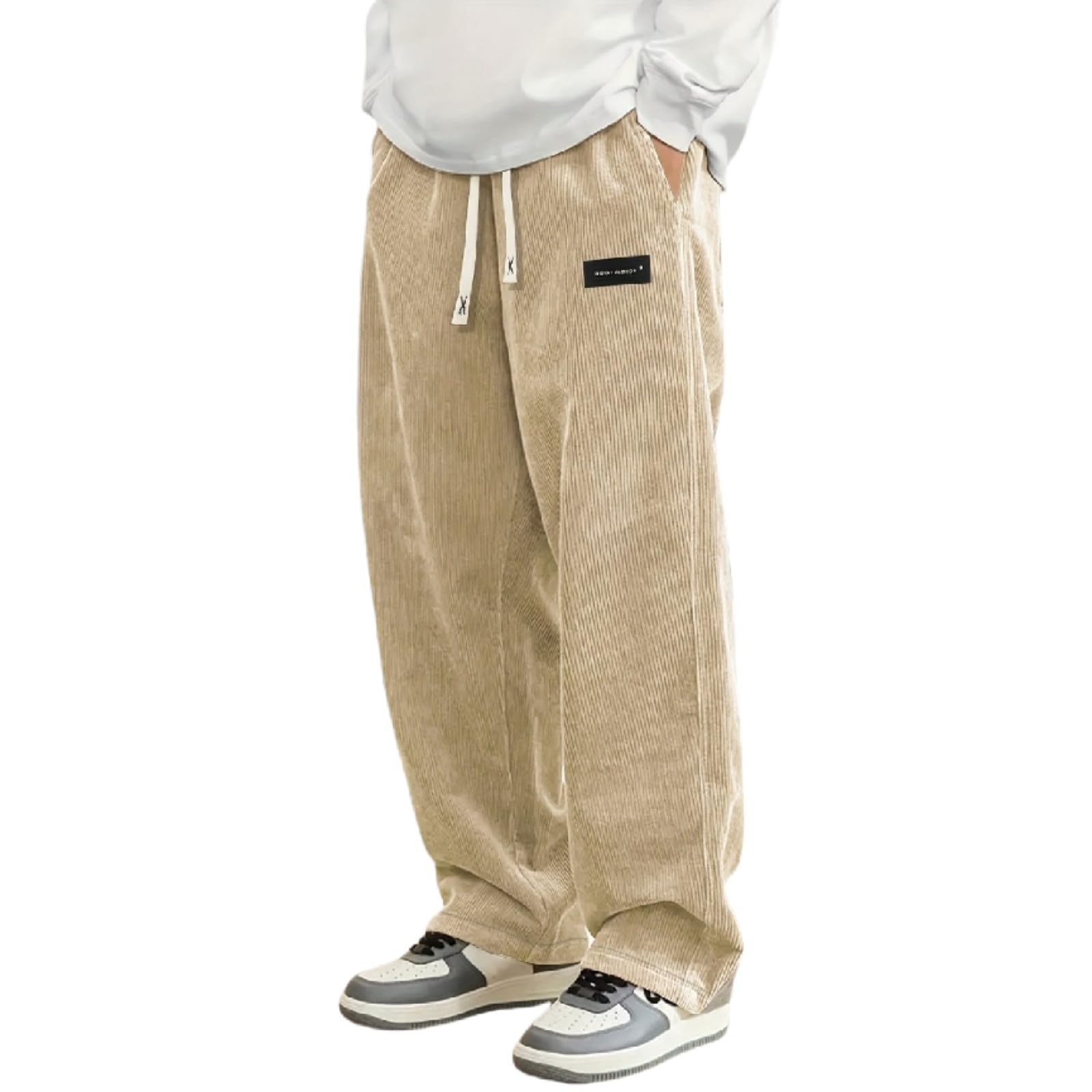 Générique Pantalon Velours Homme Japonais Côtelé Kirakuco Pantalon Taille Elastique Hiver Chaud Sweatpants Décontracté Grande Taille Baggy Jogging avec Poche Streetwear