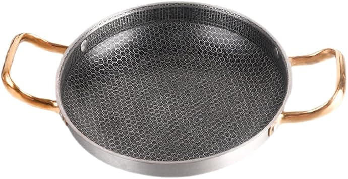 Honeycomb Nonstick Frying Pan - 14.17 Inch Thickened Stainless Steel Dry Pot with Dual Handles for Seafood and Crayfish Cooking
