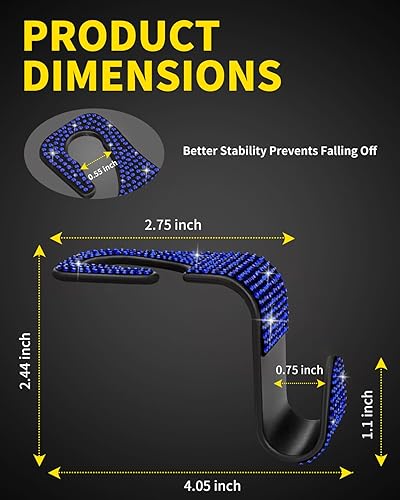 Miniatura 5 de Paquete de 4 ganchos para reposacabezas de asiento de automóvil con diamantes de imitación de cristal, accesorios universales para el interior del