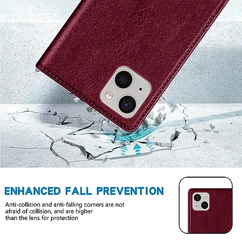 Image of ZZXX for iPhone 13 Mini Wallet Case Strong Magnetic 5.4 inch,Wine Red