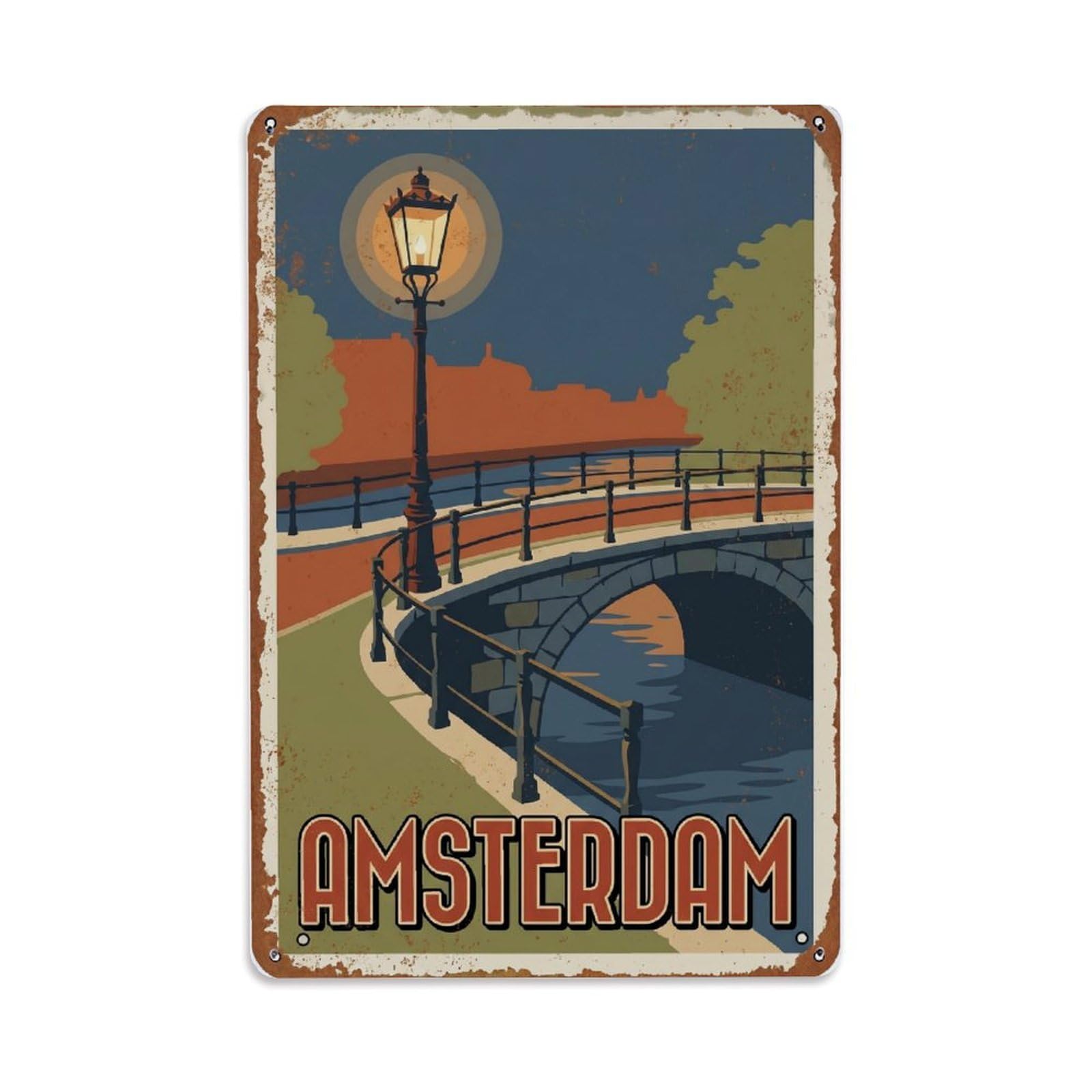 Vintage Travel Lantern Netherlands Evening Metal Tin Sign Plaque Wall Decor for Cafe, Club Bar, Office, Home Garden Metal Poster 8x12Inch