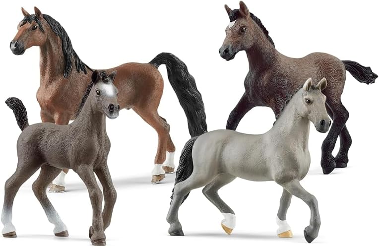 Schleich Horse Club - 4 PC Horse Toy Collector Playset - Detailed, Realistic Figurine Horses and Foals for Girls and Boys - Realistic Farm Animal Figure Set for Kids Ages 5+ | 77572