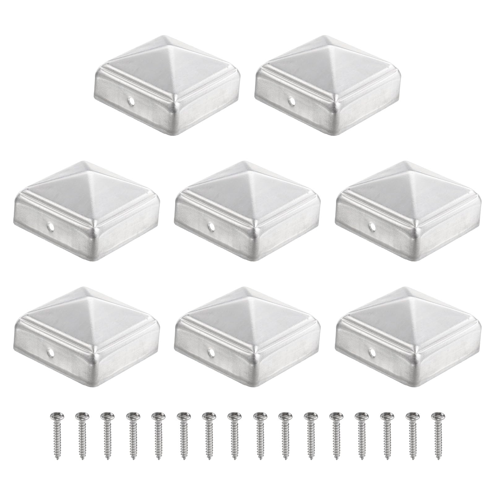 sourcing map 51mm /2inch Fence Post Caps, 8Pcs Aluminium Pyramid Post Cap Cover Pressure with Screws for Wood/Metal Fence Posts, Mailbox Pyramid Cover, Outdoor, Garden, Decks, Silver