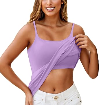 Tank Top with Built in Bra for Women Plus Size Tank Tops Spaghetti Strap Adjustable Scoop Neck Padded Workout Tanks