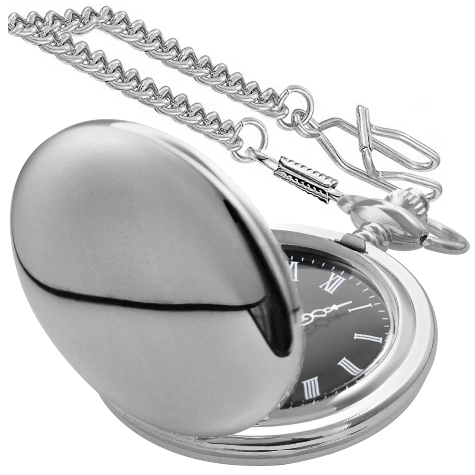 Smooth Pocket Watch Alloy Steel Quartz Roman/Arabic Numerals with 37cm Chain for Father's Day Xmas Best Gifts
