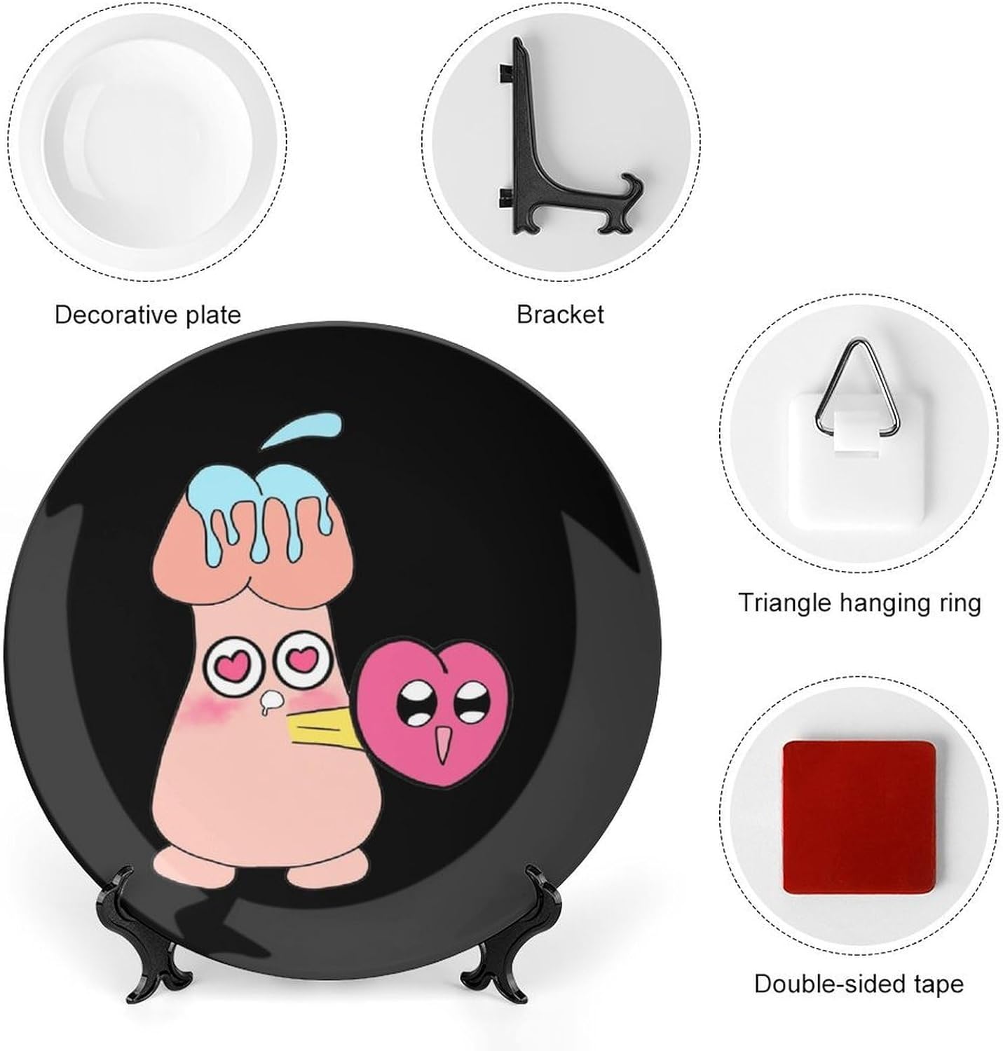 Penis Dick Decorative Plates for Display Ceramic Plate Tray with Stand Hanger Home Decor