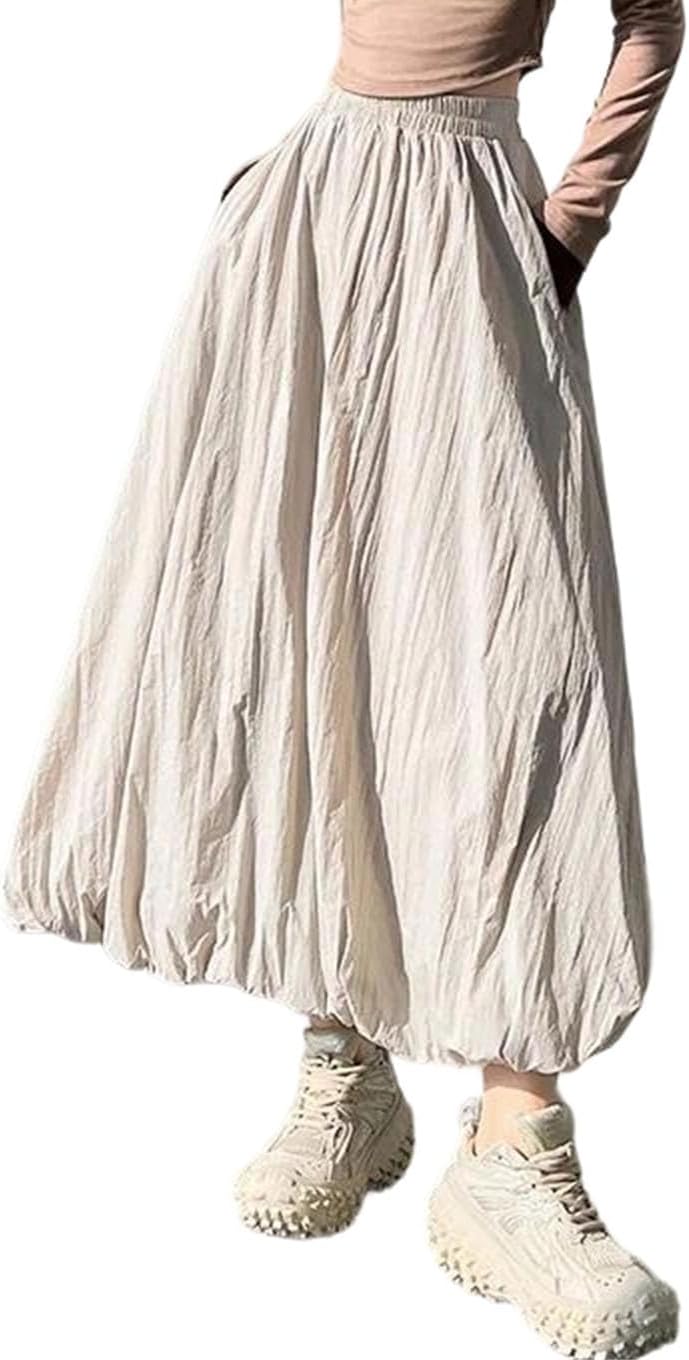 Women's High Waist A-Line Midi Skirt Featuring A Puffy Hemline and Folded Detail for A Unique Blooming Silhouette