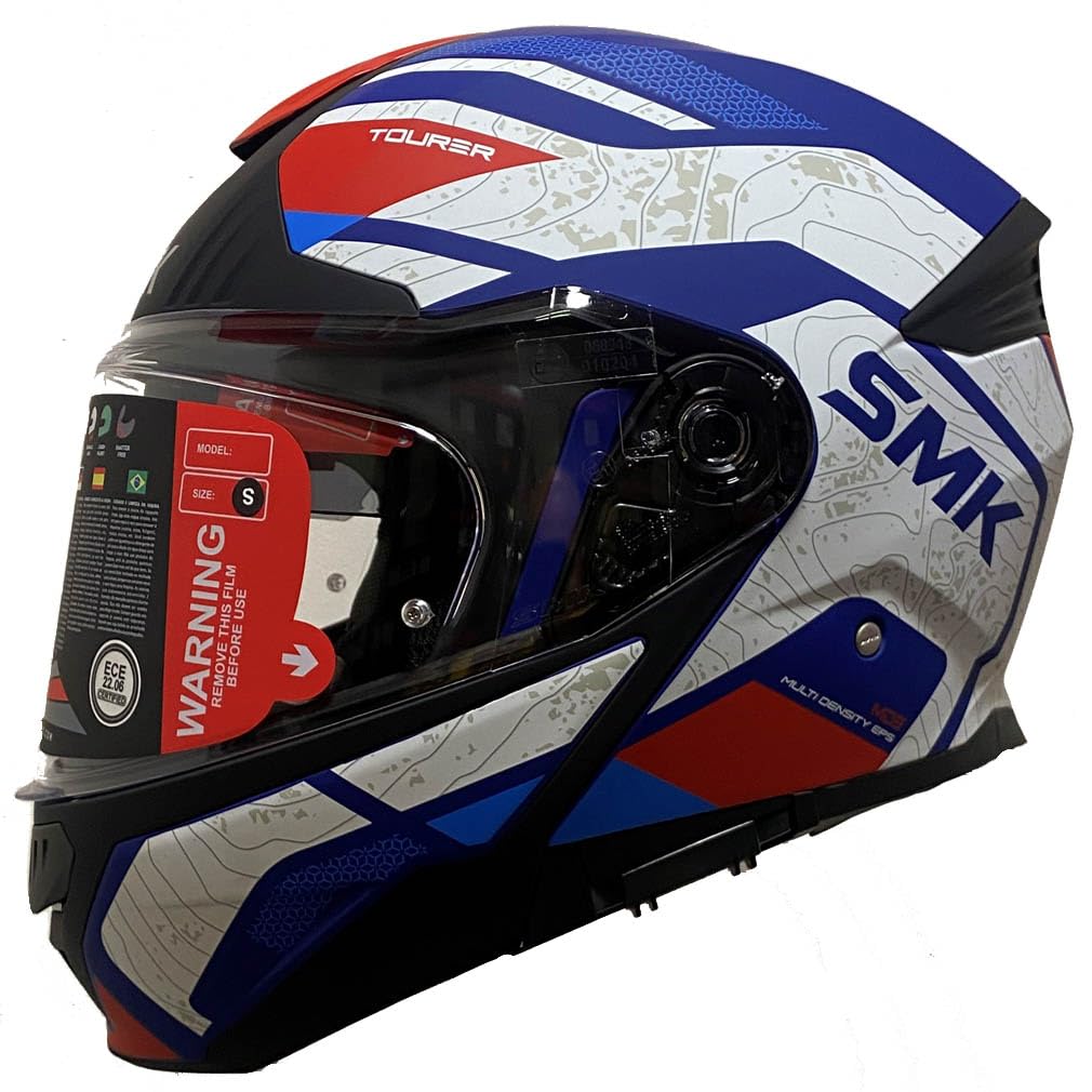 Casco de Moto Modular SMK Gullwing Navigator Abatible con Visor Solar Azul Rojo - Homologado P/J ECE 22.06 - Designed