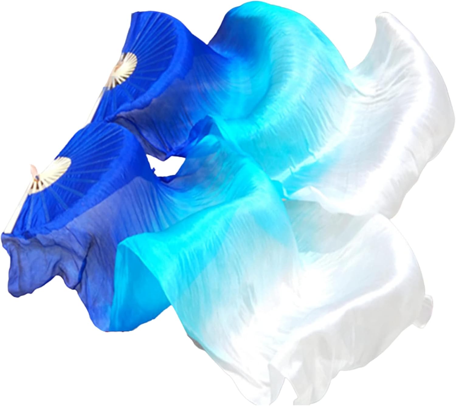 Belly Dance Faux Silk Veil Fans, 1 Pair (Left+Right) Faux Silk Bamboo Long Fans Veils, Handmade Belly Dance Dancing Silk Fans, Dance Performance