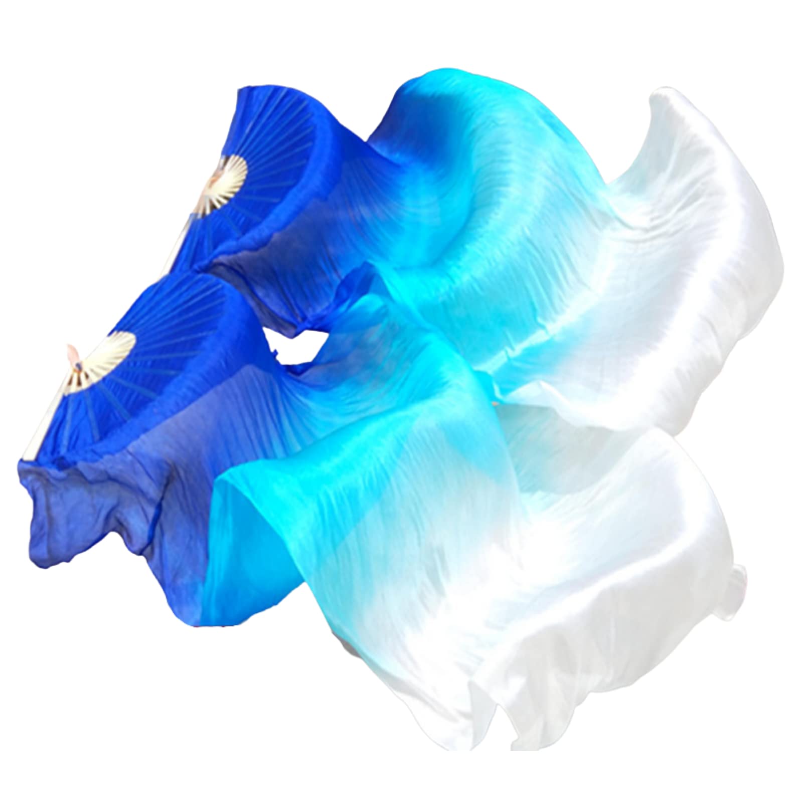 Belly Dance Faux Silk Veil Fans, 1 Pair (Left+Right) Faux Silk Bamboo Long Fans Veils, Handmade Belly Dance Dancing Silk Fans, Dance Performance