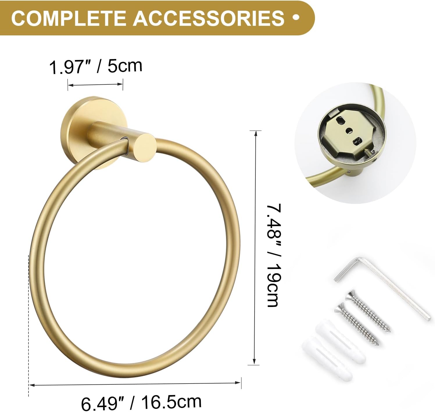 Brushed Gold Stainless Steel Wall Mounted Towel Ring Set
