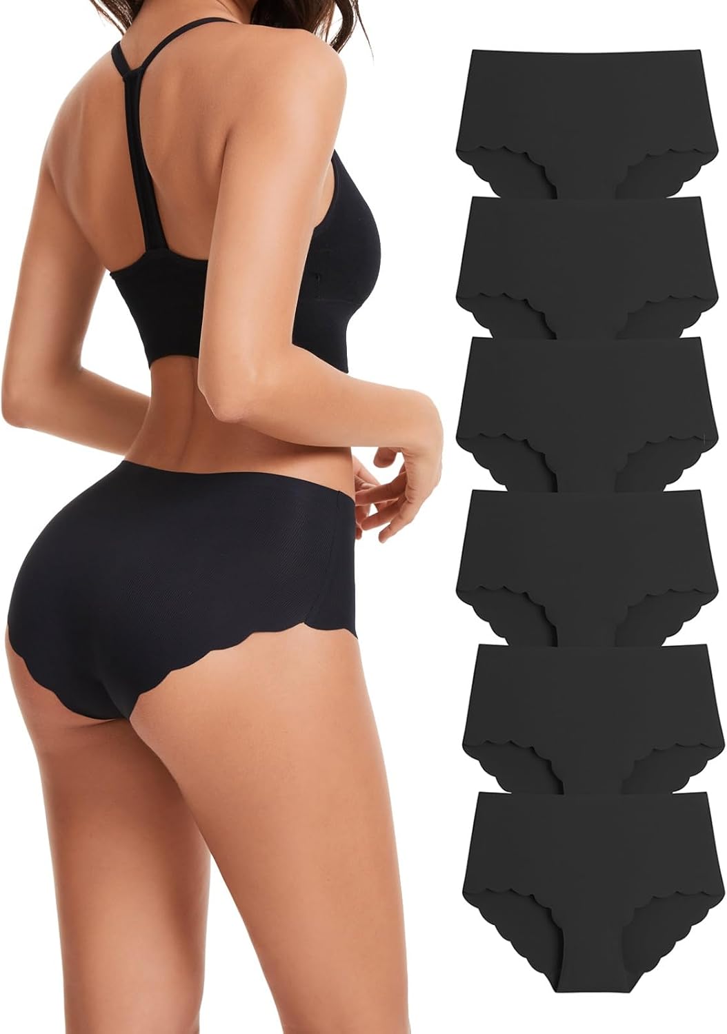 Caterlove Women's High Waisted Seamless Underwear No Show Wave Edge Bikini Panties Full Coverage Hipster 6 Pack