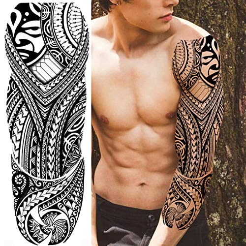 11 Sheets Nezar Maori Temporary Tattoo Sleeve For Men Adults Tiki Turtle Manta Waterproof Fake Tattoo Sleeves For Women Black Dragon Totem Tribal Military Long Full Sleeve Tattoos Temporary Stickers #TOP5