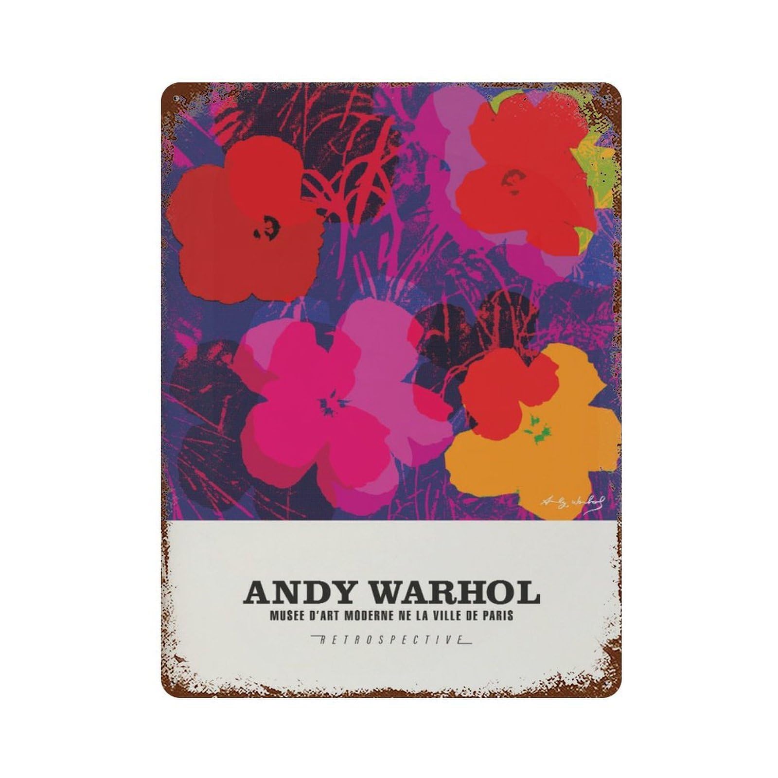 xiaoxiaoshen Andy Warhol Flowers Pop Exhibition Wall Decor Art Metal Tin Poster Modern Home Decor Art Home Bar Shop Decorations Vintage Sign 40x30cm