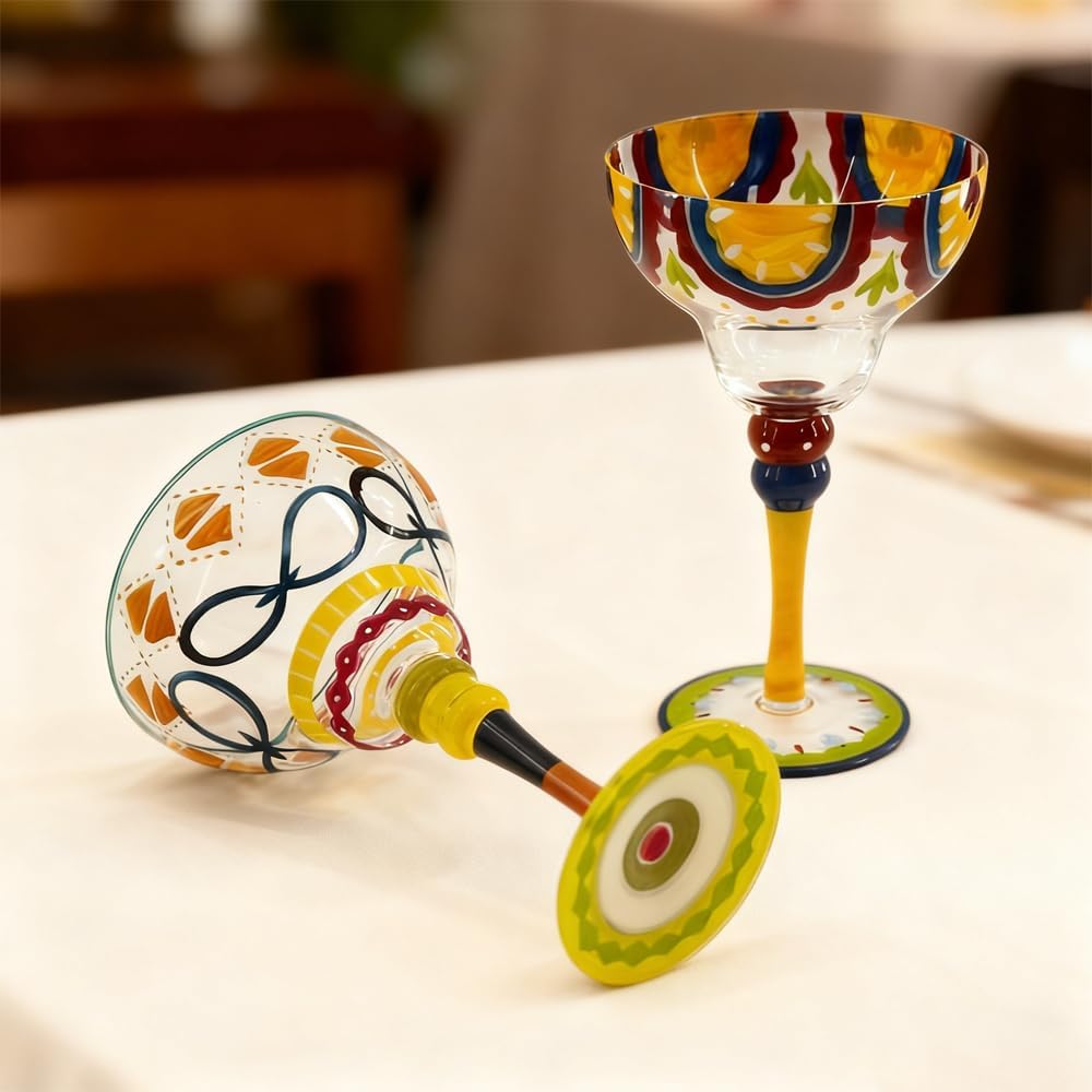 Set of 2 Margarita Glass, 10 Oz Hand Blown Mexican Cocktail Coupes, Elegant Stemware for Martini and Champagne, Artisan Bar Cups for Party Serving