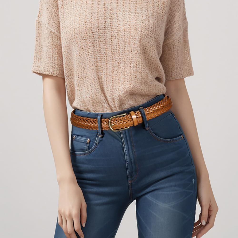 Braided belt women genuine leather tan western fashion versatile brown skinny Belts dress casual Jean pant on duty - Image 2