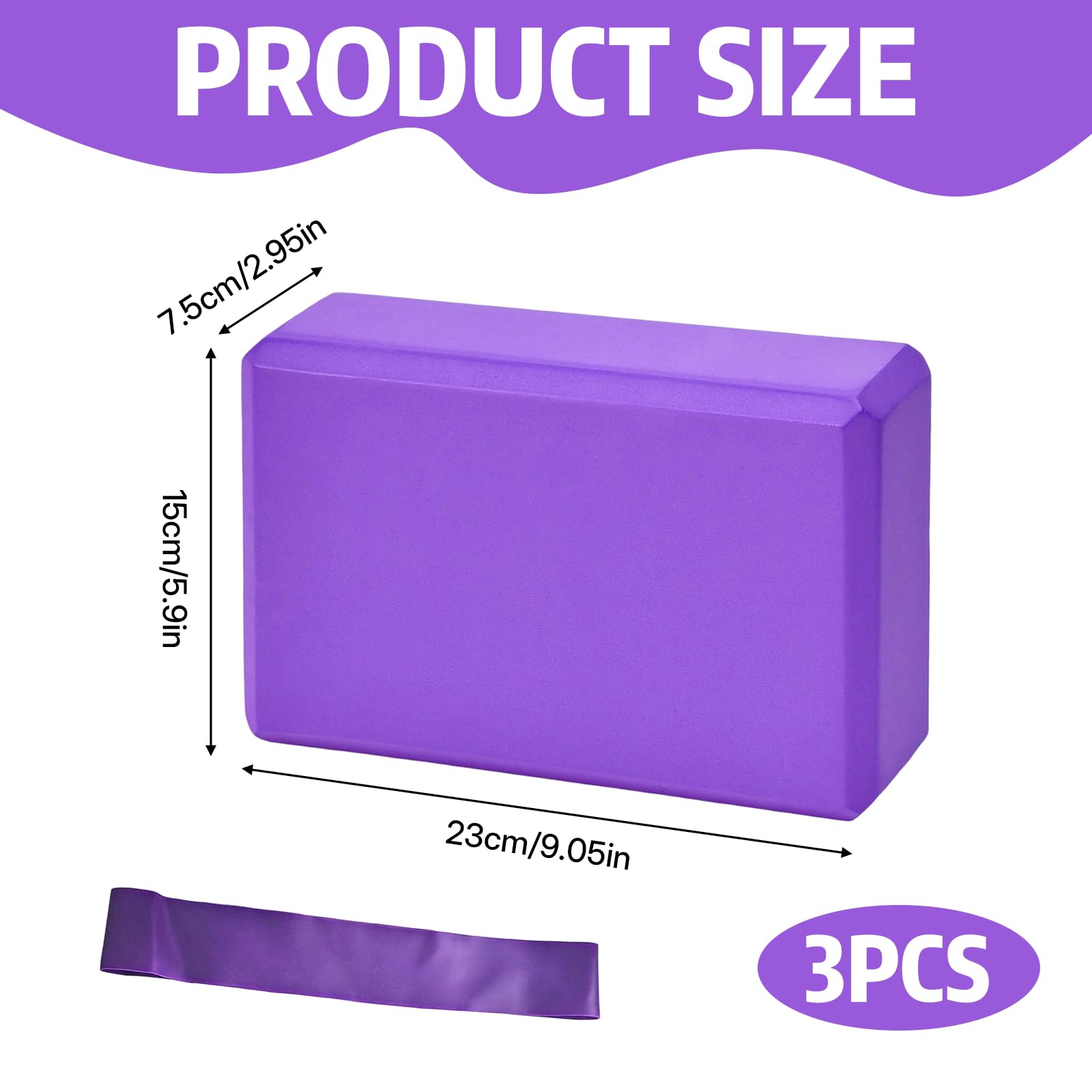 Lot de 2 Brique Yoga Avec Bandes de Fitness, Bloc Yoga Violets EVA | de haute densité bloc de mousse pour pilates étirement méditation accessoires de fitness