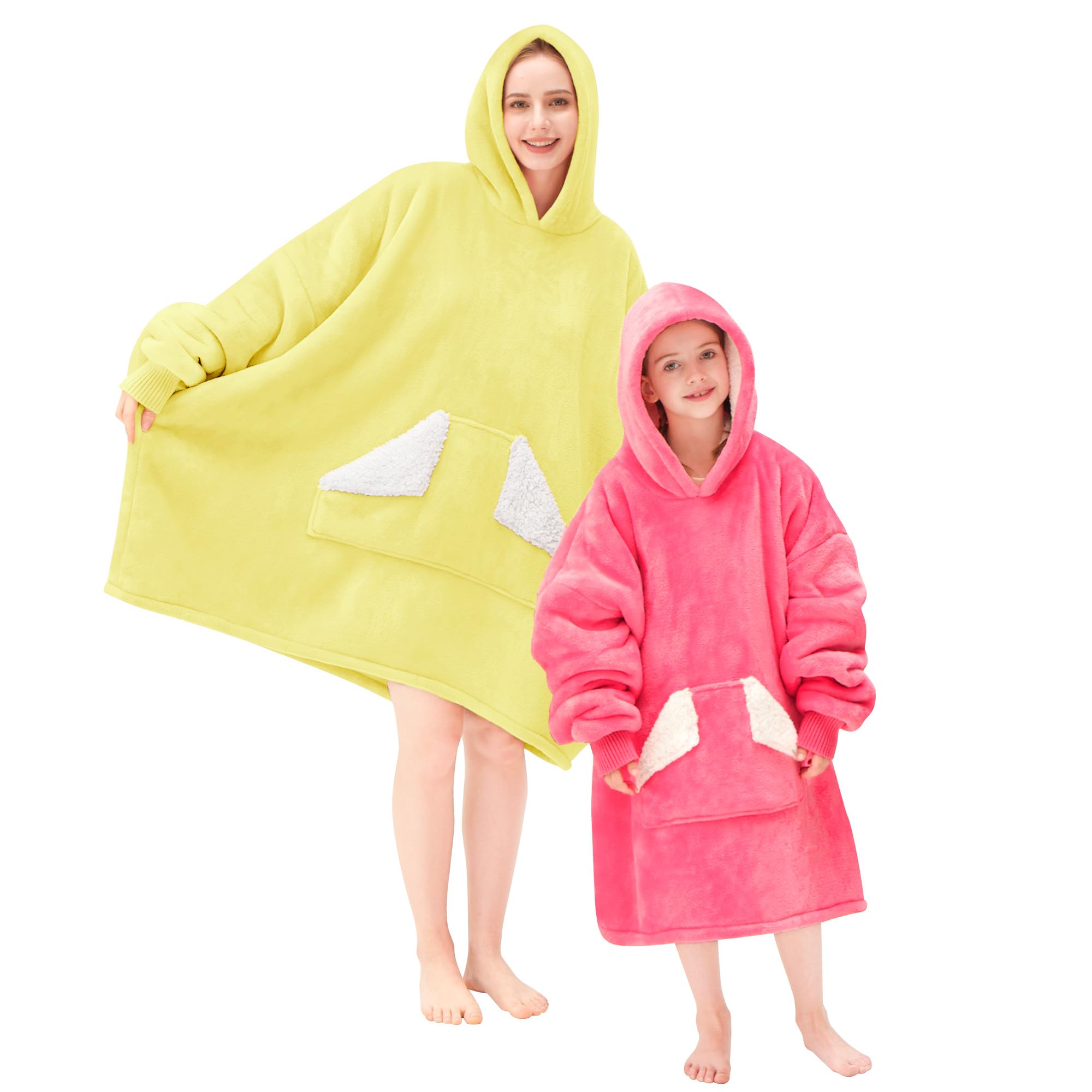 Touchat Wearable Blanket Hoodie, Oversized Sherpa Fleece Sweatshirt Blanket with Giant Hood Pocket and Sleeves for Adult, Warm & Cozy Blanket Gifts for Women (Lemon Yellow)