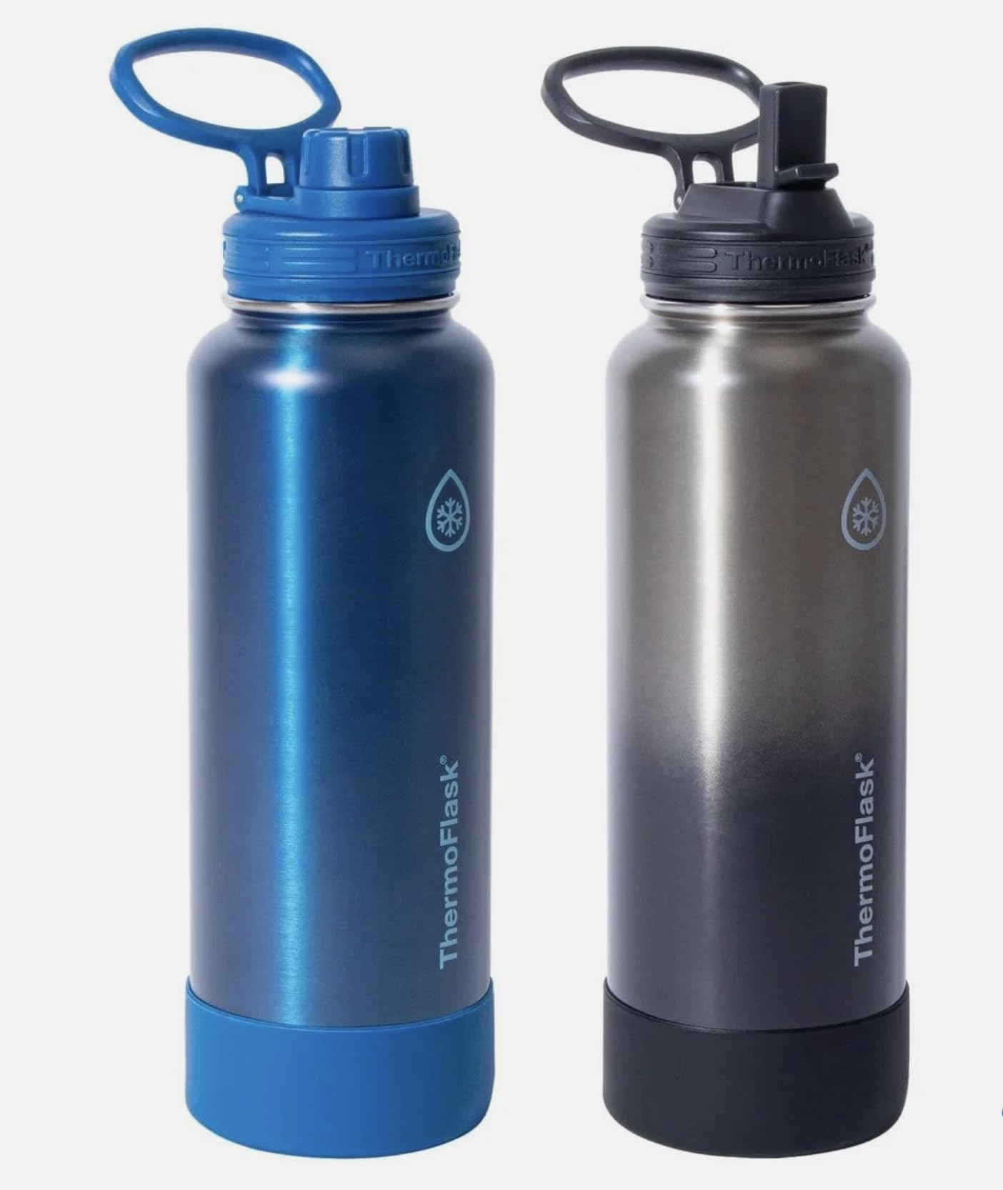 ThermoFlask Botella de agua de acero inoxidable, 40 onzas, paquete de 2 (plateado/azul cepillado)