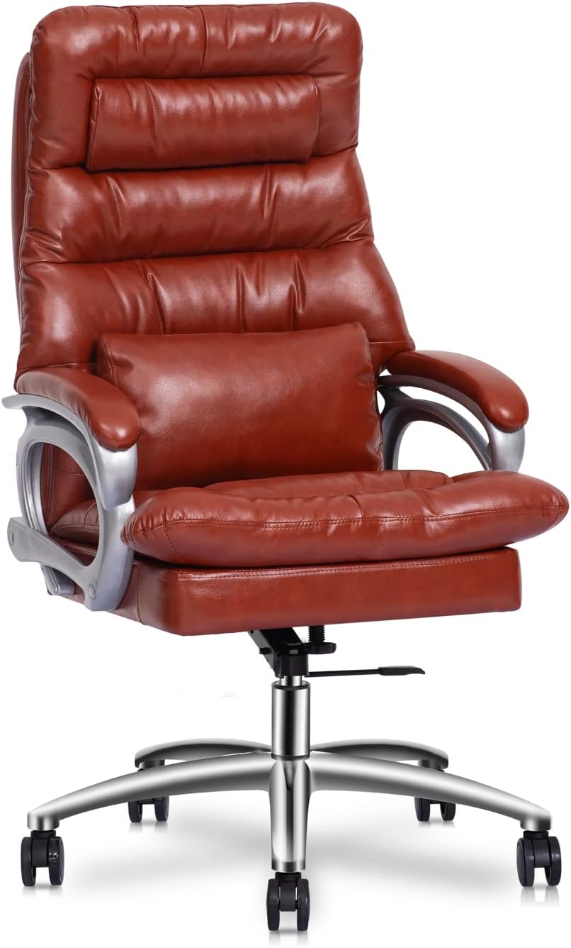 MoNiBloom Executive PU Leather Office Chair Ergonomic Swivel Rolling Chair with Padded Armrest, Adjustable Height/Tilt, Brown