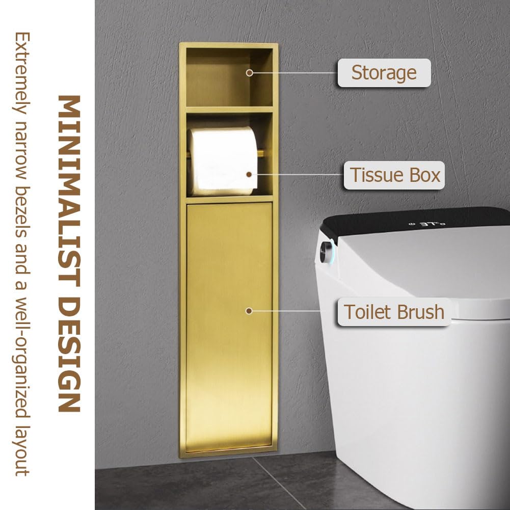 Nicho empotrado para portarrollos Nicho portaescobillas empotrado porta papel higiénico de acero inoxidable 304 multicolor (Gold 80 cm)