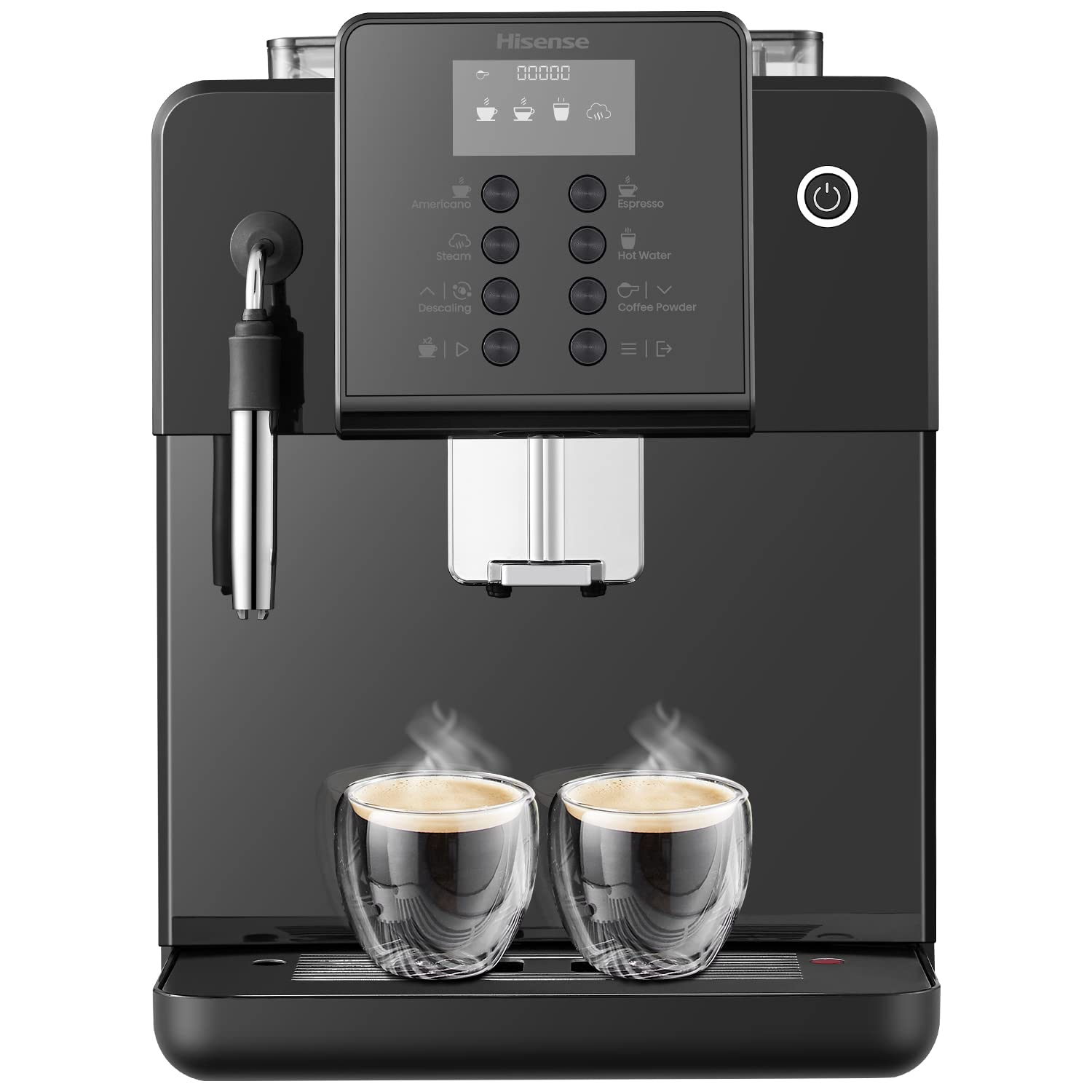 Hisense espresso coffee machine fully automatic 1 year warranty UAE version HAUCMBK1S1, Standbay power 1w, Bean Container capacity 250g, Black