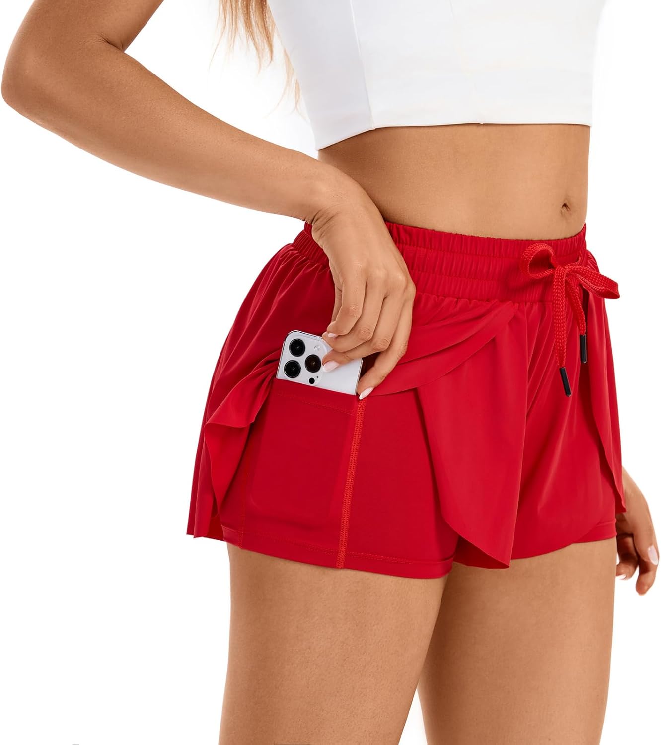 Flowy Running Shorts for Women Workout Athletic Gym Yoga Sport Active Wear Golf Hiking Bike Skort Sweat Pants Tennis Skirt with Pockets Spandex Cute Comfy Trendy Clothes Casual Summer Outfits Red S - Image 4