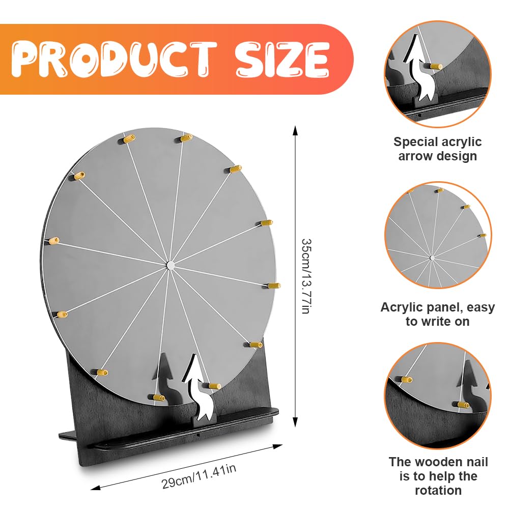 Roue de la Fortune, TGKYK 30cm 12 Slots Roue de Prix en Bois avec Gomme, Marqueur et Tournevis, Roue de la Chance, Kit de Roue de Récompense pour Mariages, Fêtes, Écoles (Noir)