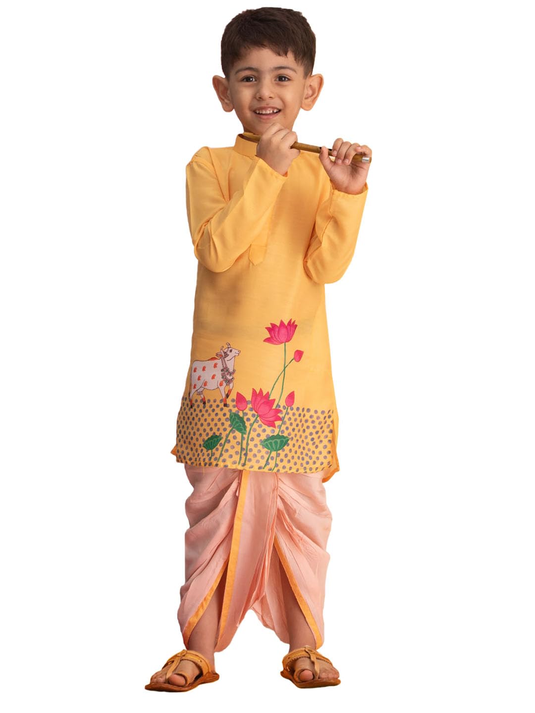vastramay Boys Muslin Kurta Dhoti Set for Janmashtami - Festive Floral Digital Print Ethnic Wear-picture-11