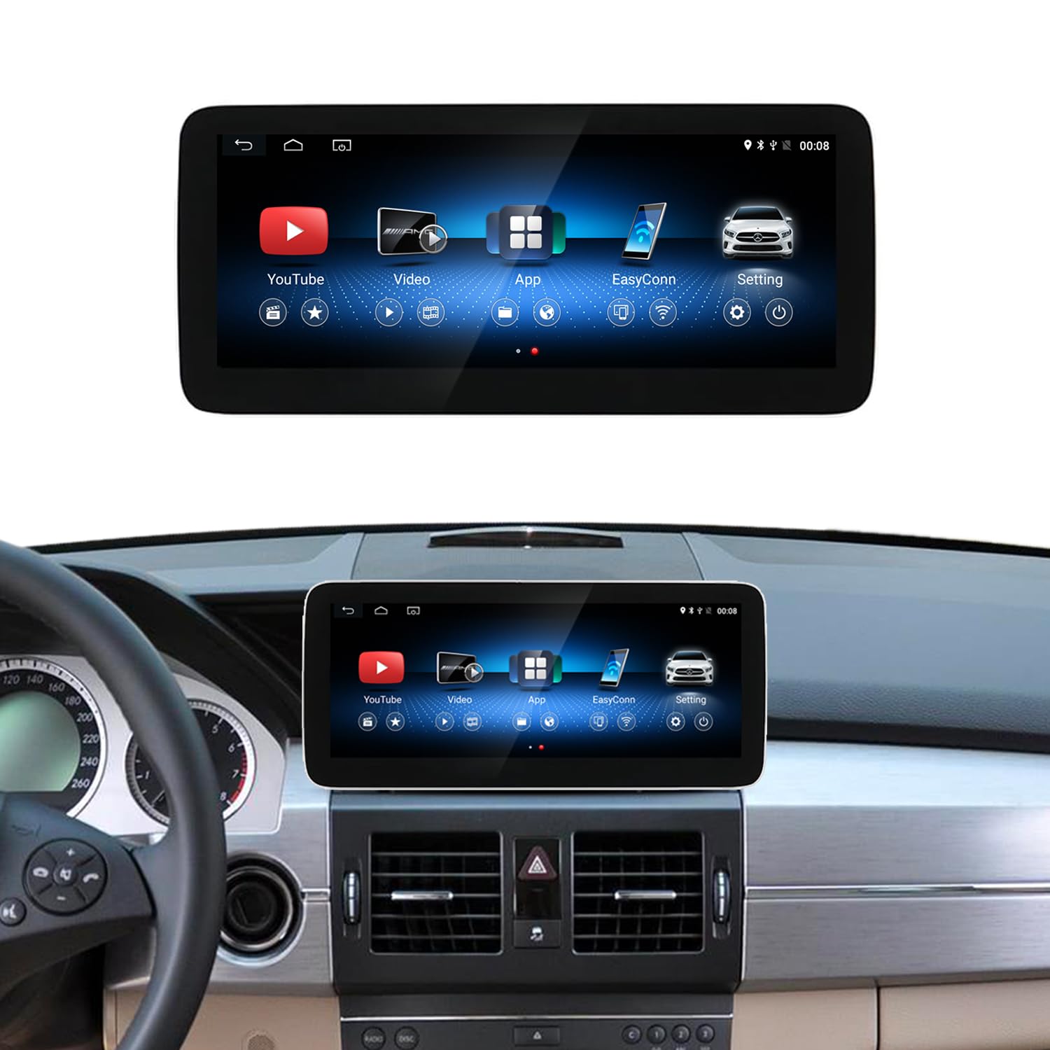 10.25 Inch Android 13 Blue Anti-glared HD Touch Display Screen, 4GB RAM+64GB ROM, Support Carplay, Android Auto, Mirror Link, for Mercedes Benz GLK Class X204 C Class W204 NTG4.0 Car Radio Screen