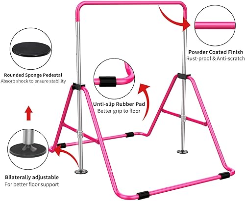 Miniatura 14 de Tepemccu - Barras horizontales extensibles de entrenamiento con altura ajustable para gimnasia infantil, travesaño infantil plegable Azul
