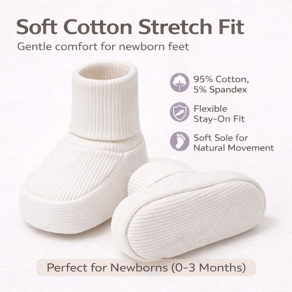 CEOBABY Baby Booties 0–3 Months, Newborn Shoes, Soft Cotton Infant Bootie Socks, Stay-On Baby Shoes for Boys & Girls