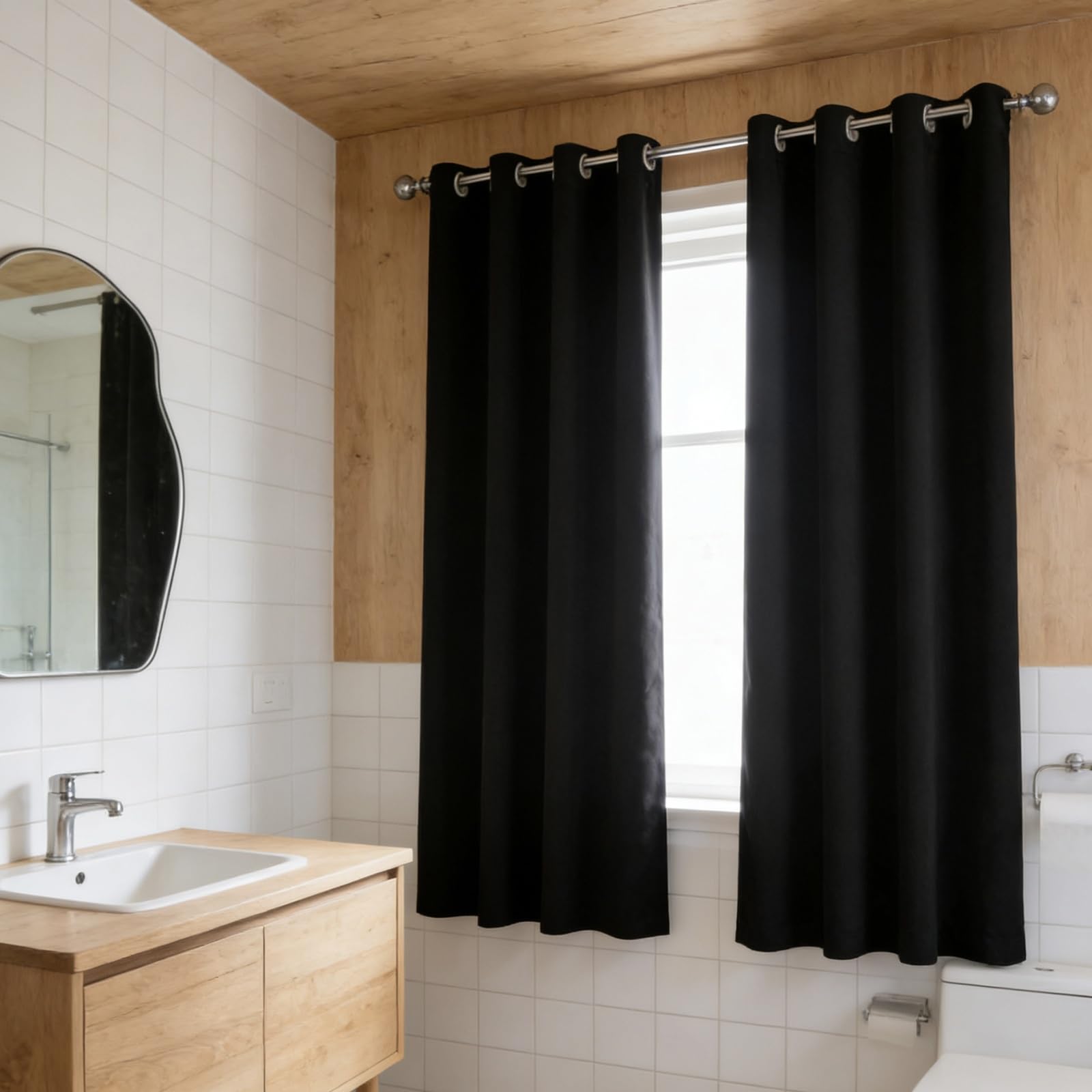 Rideaux opaques isolant thermique anti froid noir pour fenetre