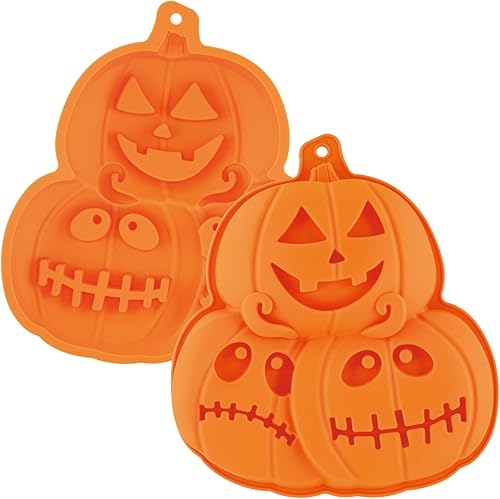 Supreme Housewares Molde de calabaza de Halloween con 3 cavidades, juego de 2 moldes de silicona para pastel de calabaza para chocolate, molde de